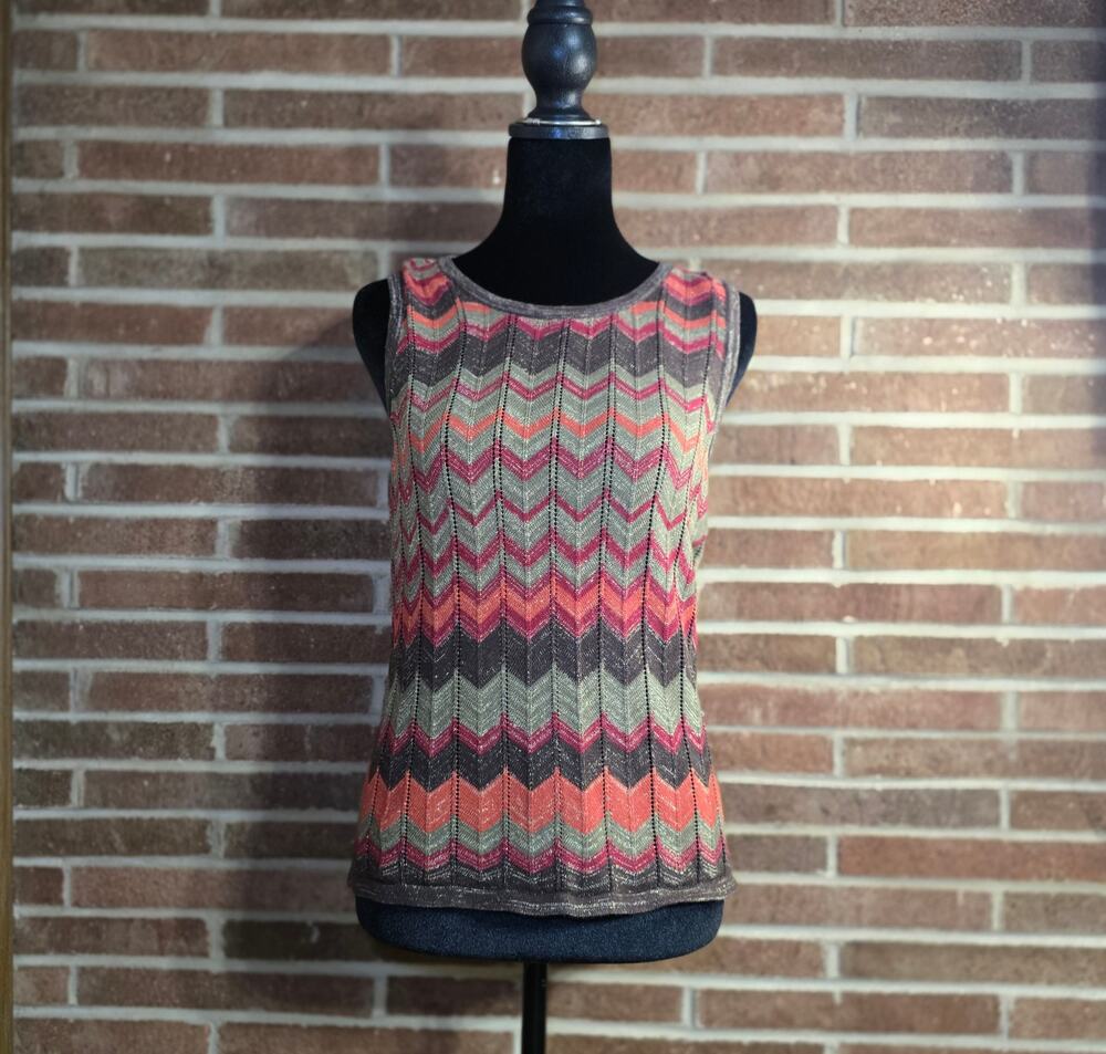 k.b.collections Chevron Knit Metallic Tank Top Size Small Multicolor